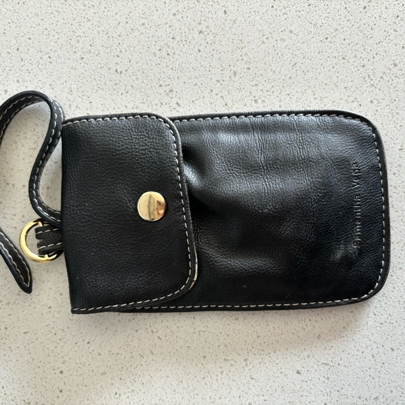 Samantha Vega Black Leather braided handle scalloped Shoulder Bag purse womens - Picture 8 of 10